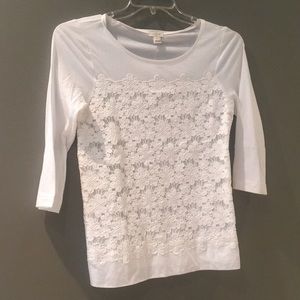 JCrew white 3/4 blouse with lace overlay